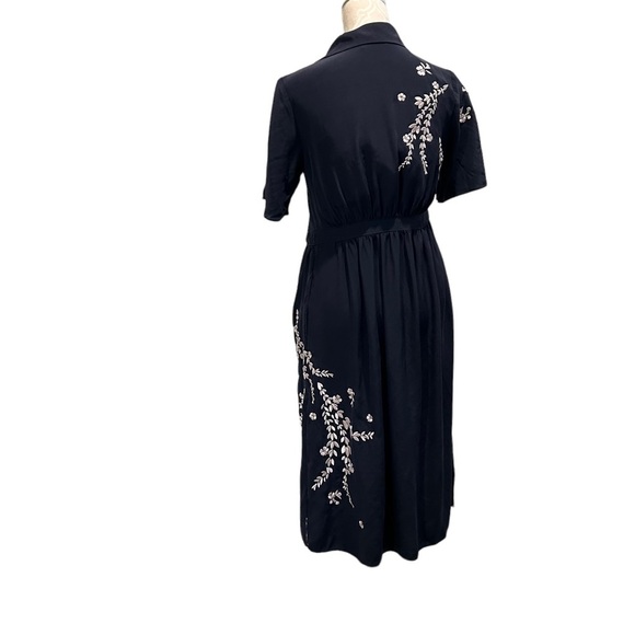 Cinq a Sept Silk Button Blue Dress Embroidered Floral Rose Pink Pockets Small 4 - Picture 8 of 16
